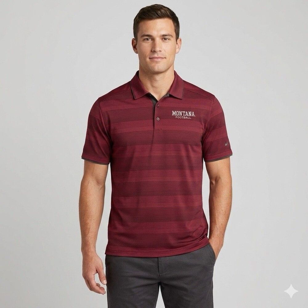 Nike Dri-FIT Montana Football Polo Shirt Men's XL Maroon Striped Performance